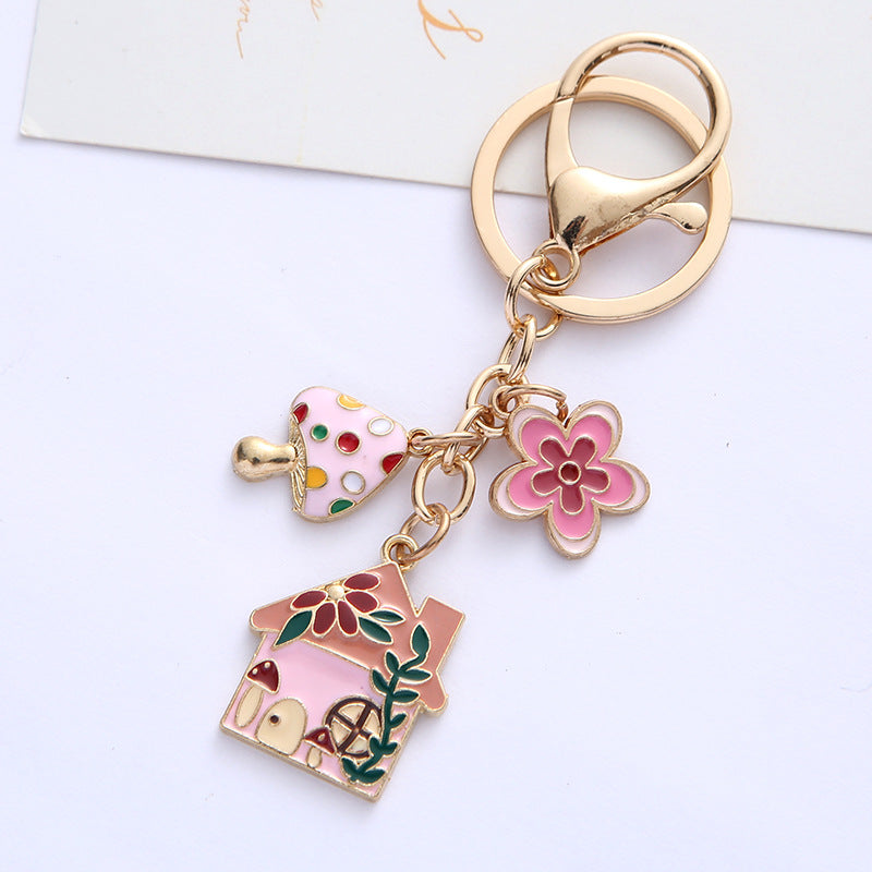Wholesale Flower House Metal Cute Colorful Flower Alloy Keychains